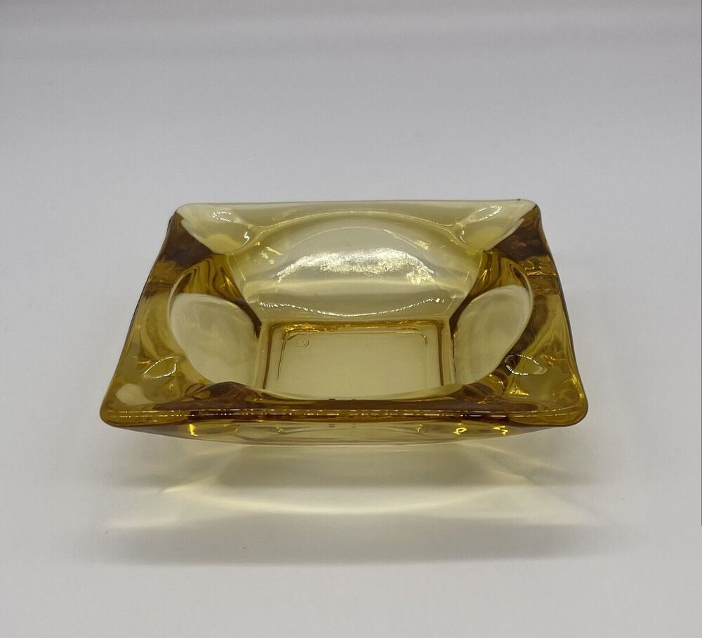 ANCHOR HOCKING Amber Square Ashtray Vintage